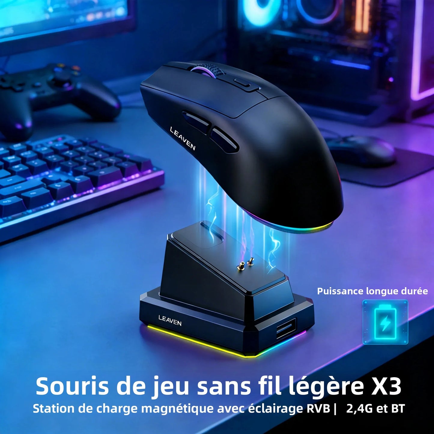 Dual-Mode Wireless Mouse with Magnetic Charging Dock, RGB Backlit Bluetooth & 2.4G Wireless Mouse, Rechargeable Ergonomic Mouse with Adjustable 1600 DPI