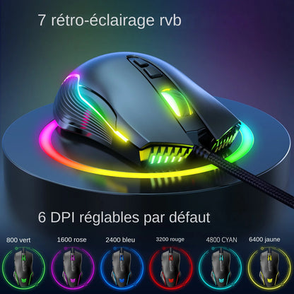 ONIKUMA káblová herná myš, 6 nastaviteľných úrovní, 6400 DPI, 7 programovateľných tlačidiel, 7 režimov RGB osvetlenia, ergonomická myš pre PC hráčov