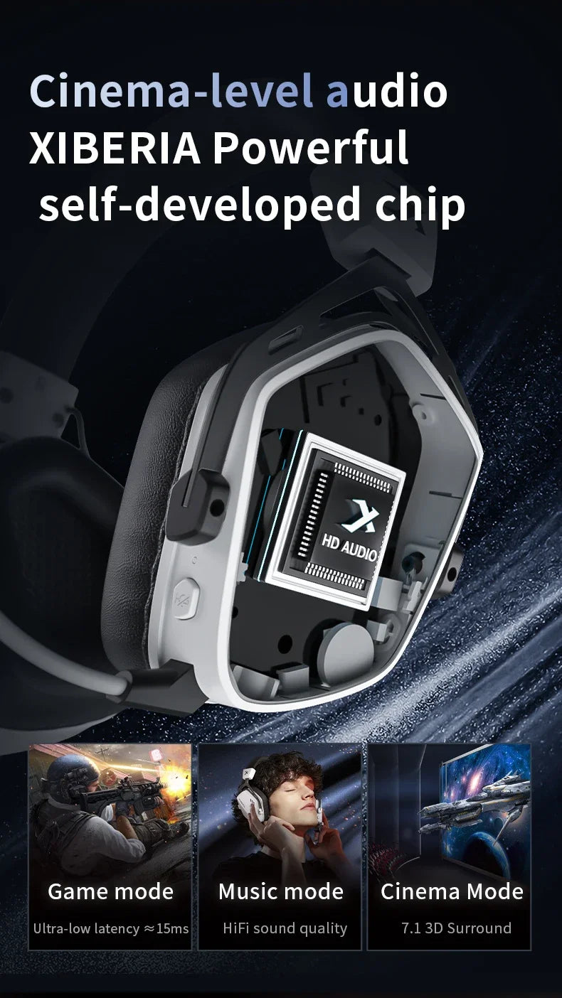 XIBERIA Wireless Gaming Headphones K03S Pro 7.1 Surround Sound Headset with Mic, Low Latency 2.4GHz Gamer Headphones, Long Battery Life Gaming Headset