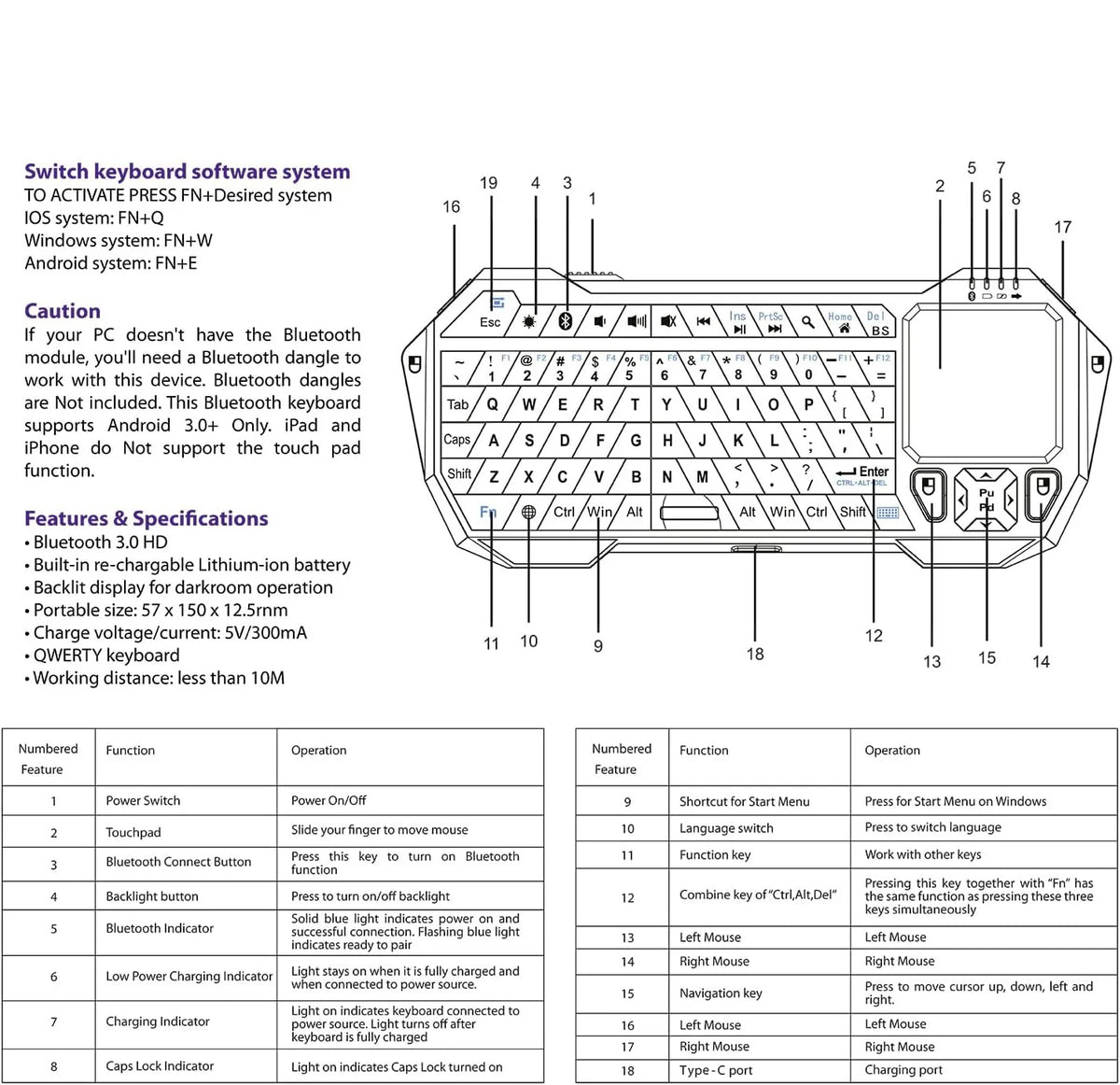 Mini Bluetooth Keyboard (QWERT) Rechargeable Wireless Keyboard with Touchpad for TV ,PS4, PS4 Pro, PS5 Phone Laptop