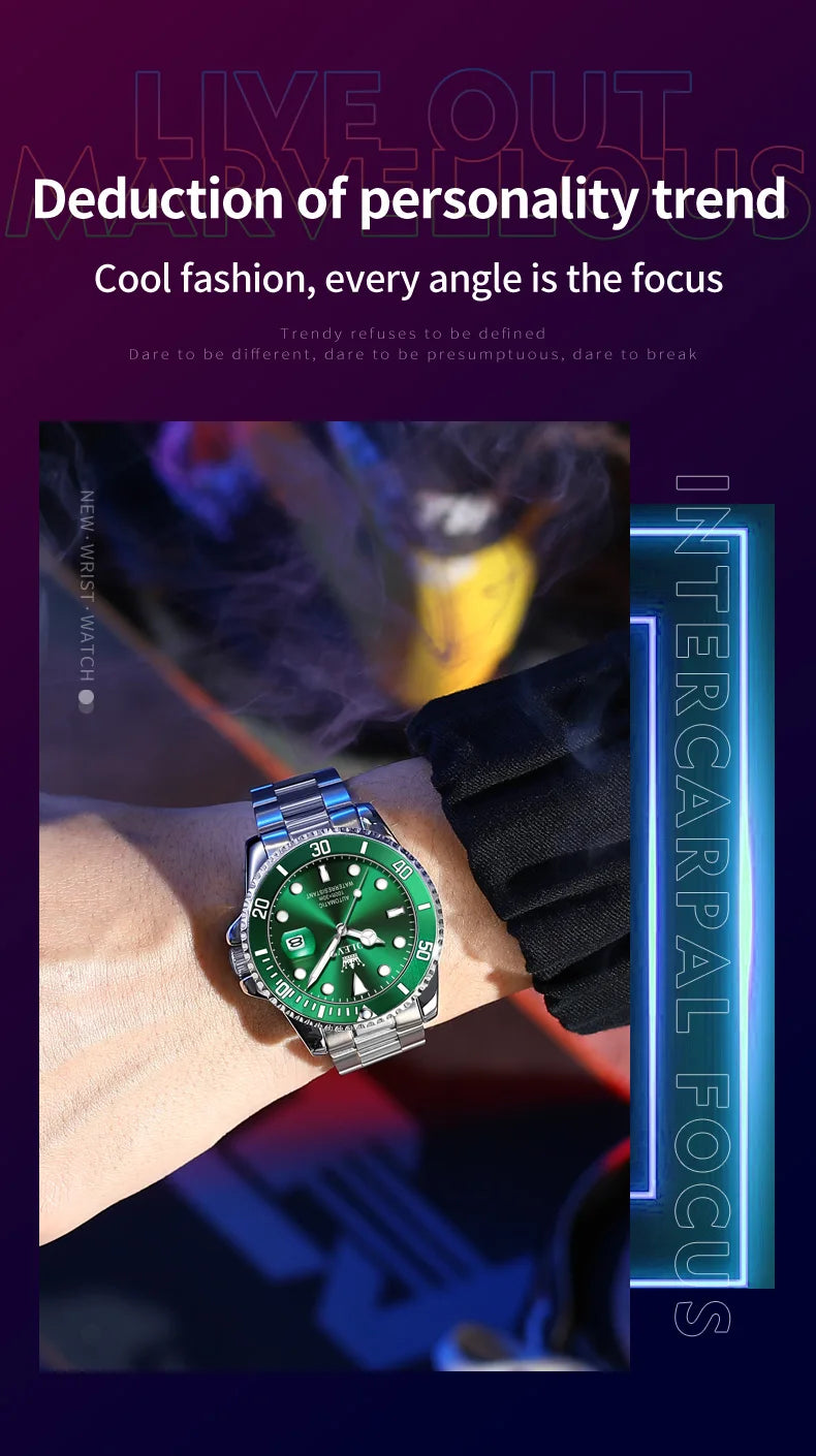 Montre pour homme OLEVS 6650 : montre mécanique automatique classique d'origine pour homme, cadran en zircon, étanche, luminescente, en acier inoxydable