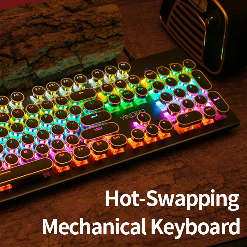 Punk Style 104-Key RGB Backlit Wired Mechanical Keyboard – Hot-Swappable Switches, for PC, Mac & Laptop Gamers