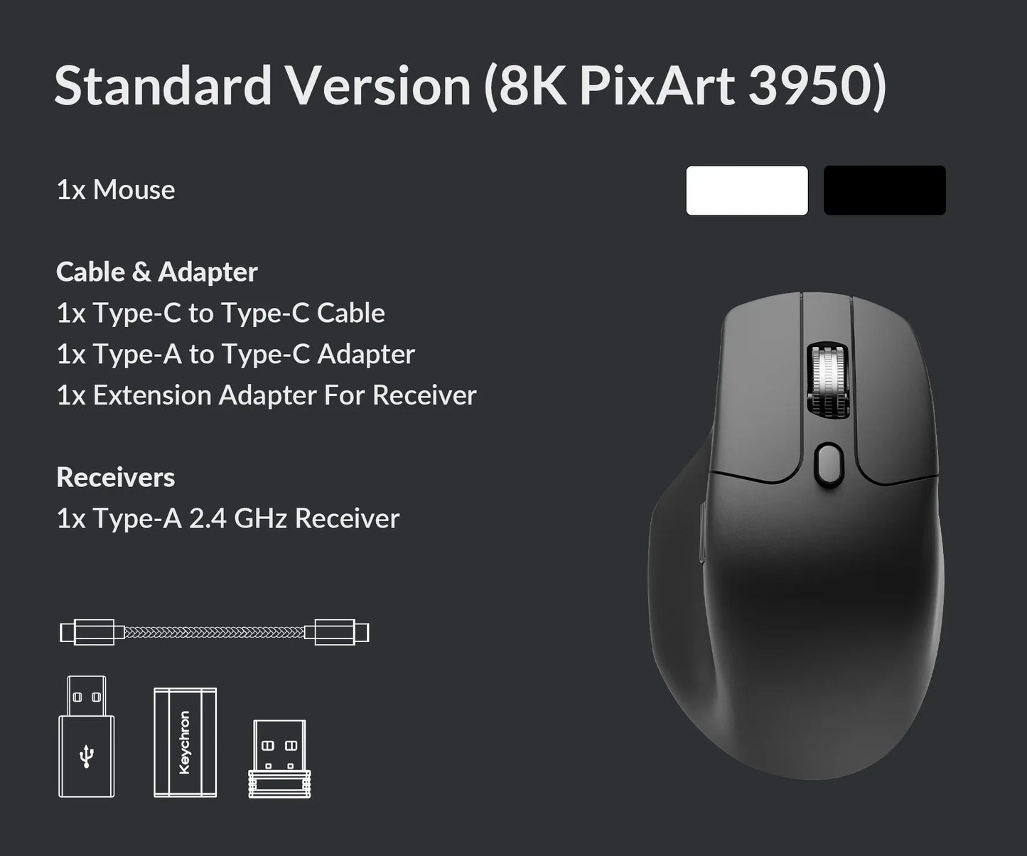 Keychron M6 Wireless Mouse with PixArt 3950 Sensor, 8K Polling Rate, Silent Switches, Dual Scroll Wheels, Bluetooth & 2.4GHz Ergonomic Mouse