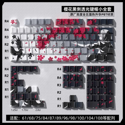 Capuchons de touches Sakura Raven Cherry, gravés sur le côté, translucides, en PBT, 129 touches, pour claviers mécaniques Wooting 68/84/87/104.