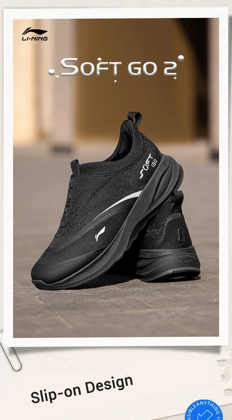 Li-Ning Men's SOFT GO 2 Walking Shoes COMFOAM Slip-on Soft Thick Heel LiNing Comfortable Wearable Sports Casual Shoes AGLV005