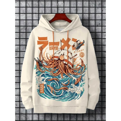 3D Printed Waves Noodles Hoodie For Men Cool Wolf Pattern Long Sleeve Tops Casual Sweatshirt Harajuku Pullover Loose Hoodies