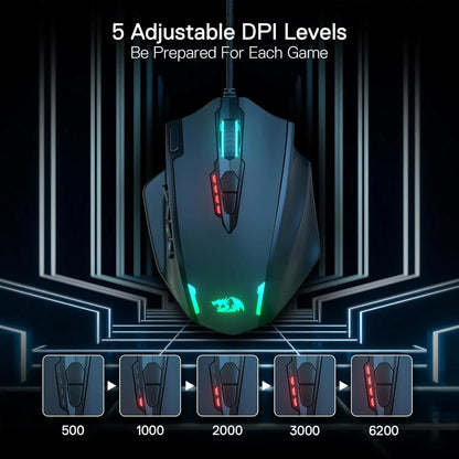Redragon M908 RGB Wired Gaming Mouse, 18 Programmable Buttons, 12400 DPI USB Gaming Mouse with Customizable RGB Backlight for PC & MMO Gaming