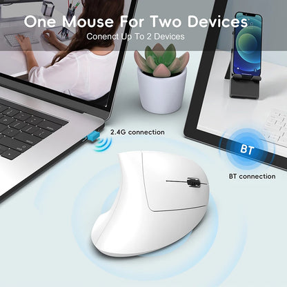 Rechargeable Bluetooth Vertical Mouse Dual-Mode Wireless Silent Gaming Mouse for Windows, Mac OS & Laptop, Ergonomic 2400 DPI Computer Mouse