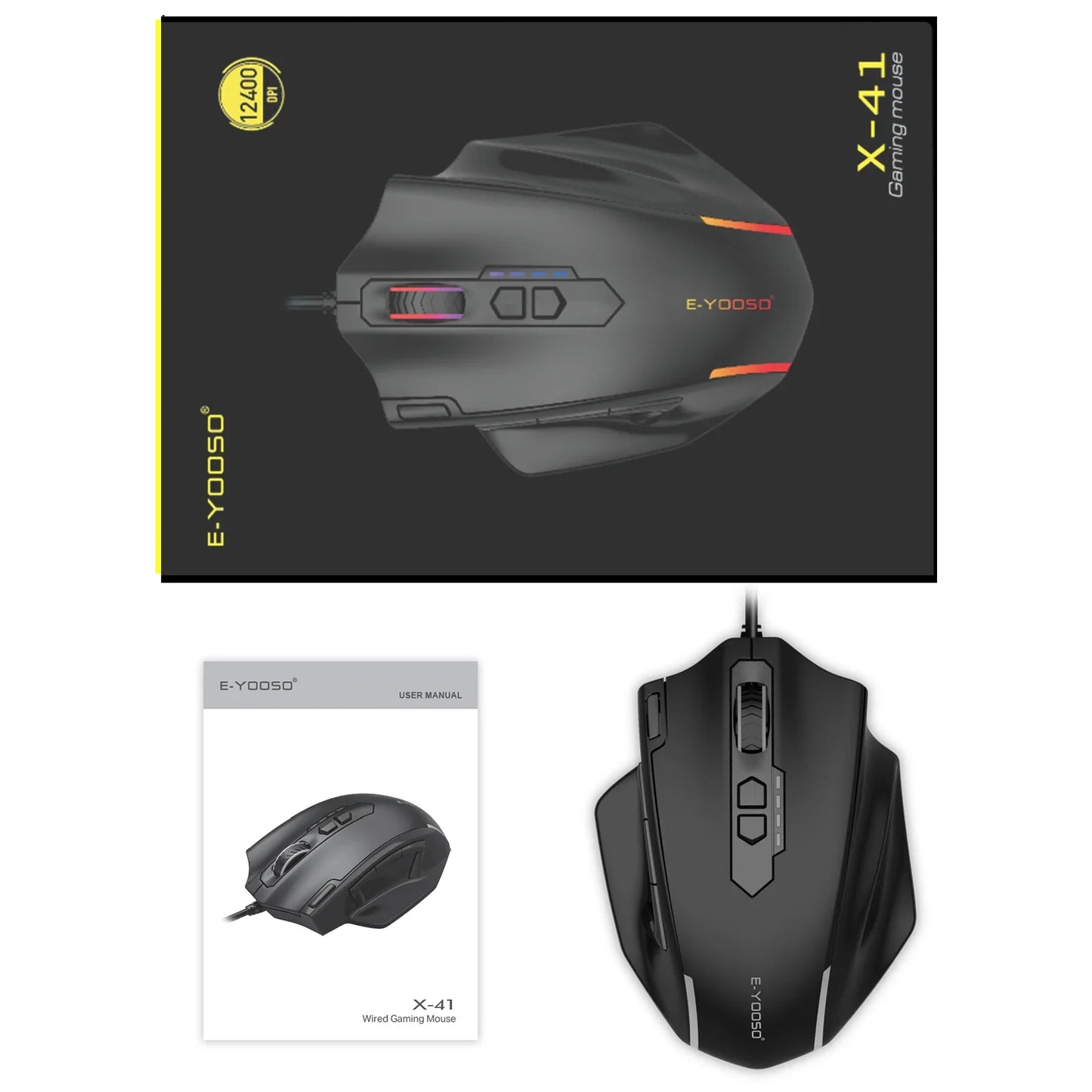 E-YOOSO X-41 Pro USB Wired Gaming Mouse, RGB Programmable Gaming Mouse with 12400 DPI, 11 Programmable Buttons, Ergonomic Optical Mouse for PC & Laptop