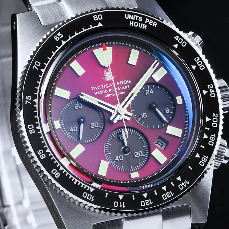 Tactical Frog V2 Solar Chronograph Men Watch Sapphire Crystal Mirror Ceramic Bezel VS75A Eco-Drive Quartz 20Bar Waterproof Watch