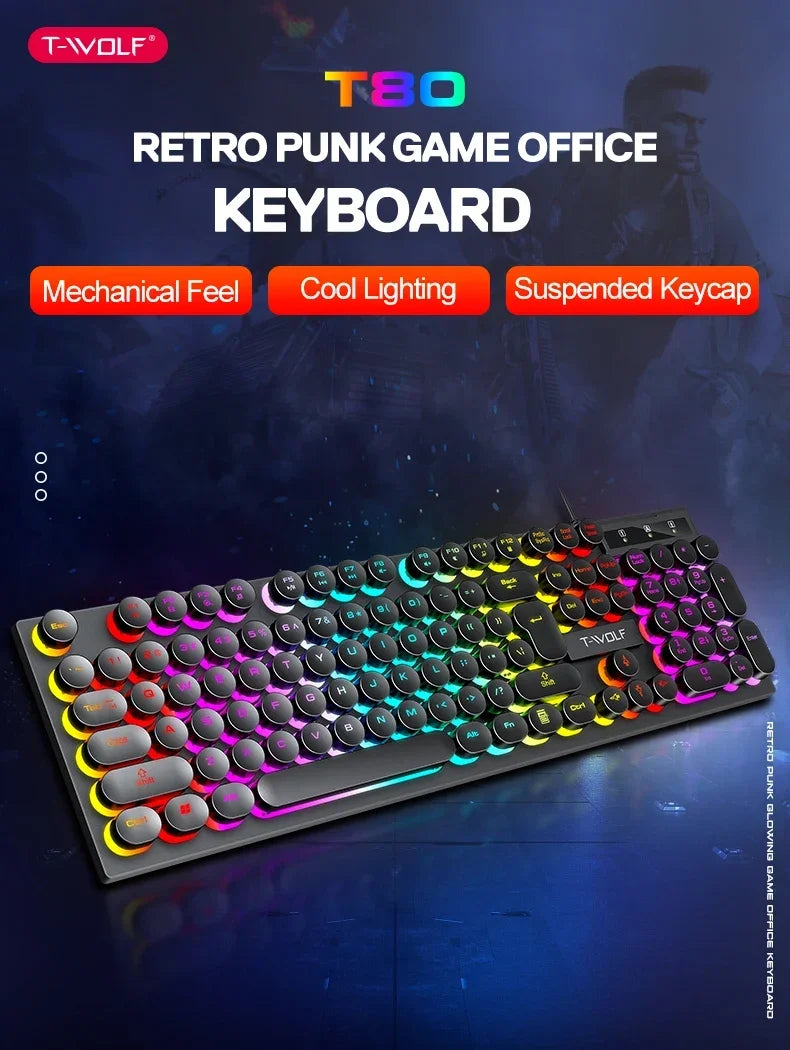 2026NEW RGB Gaming Mechanical Keyboard USB Wired 104 Keys Keyboard Backlit Black Red Blue Light for Computer Laptop Pro Keyboard