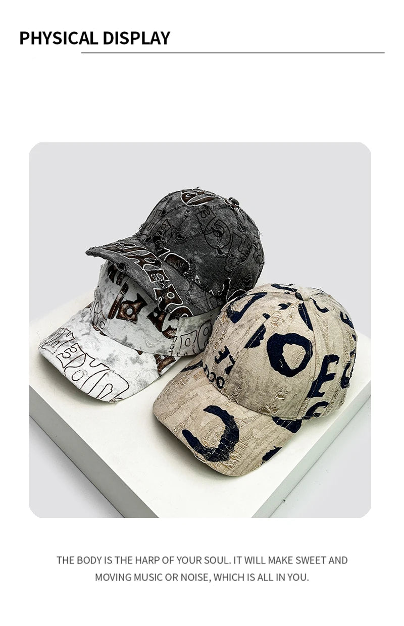 New Unisex American Vintage Letter Personal Baseball Hats Breathable Broken Style Sunshade Peaked Caps Versatile Fashion Street