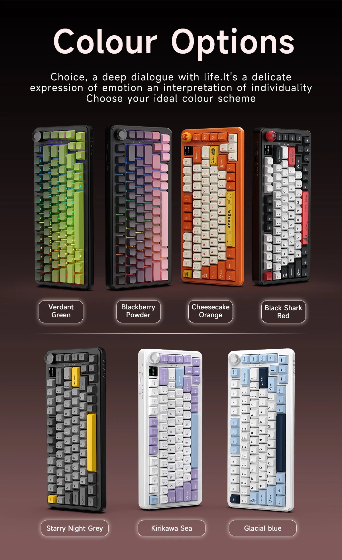 AJAZZ AK820 MAX PLUS Tri-mode TFT Screen Gaming Keyboard 8000mAH dual system hot swap FR4/PC Plate Volume Knob
