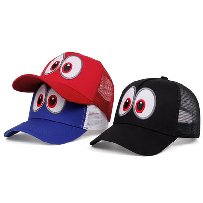 Cappellino da cosplay del gioco anime Super Luigi Brothers, divertente, con occhi grandi ricamati, cappellino da baseball regolabile con visiera a becco d'anatra, cappellino da sole
