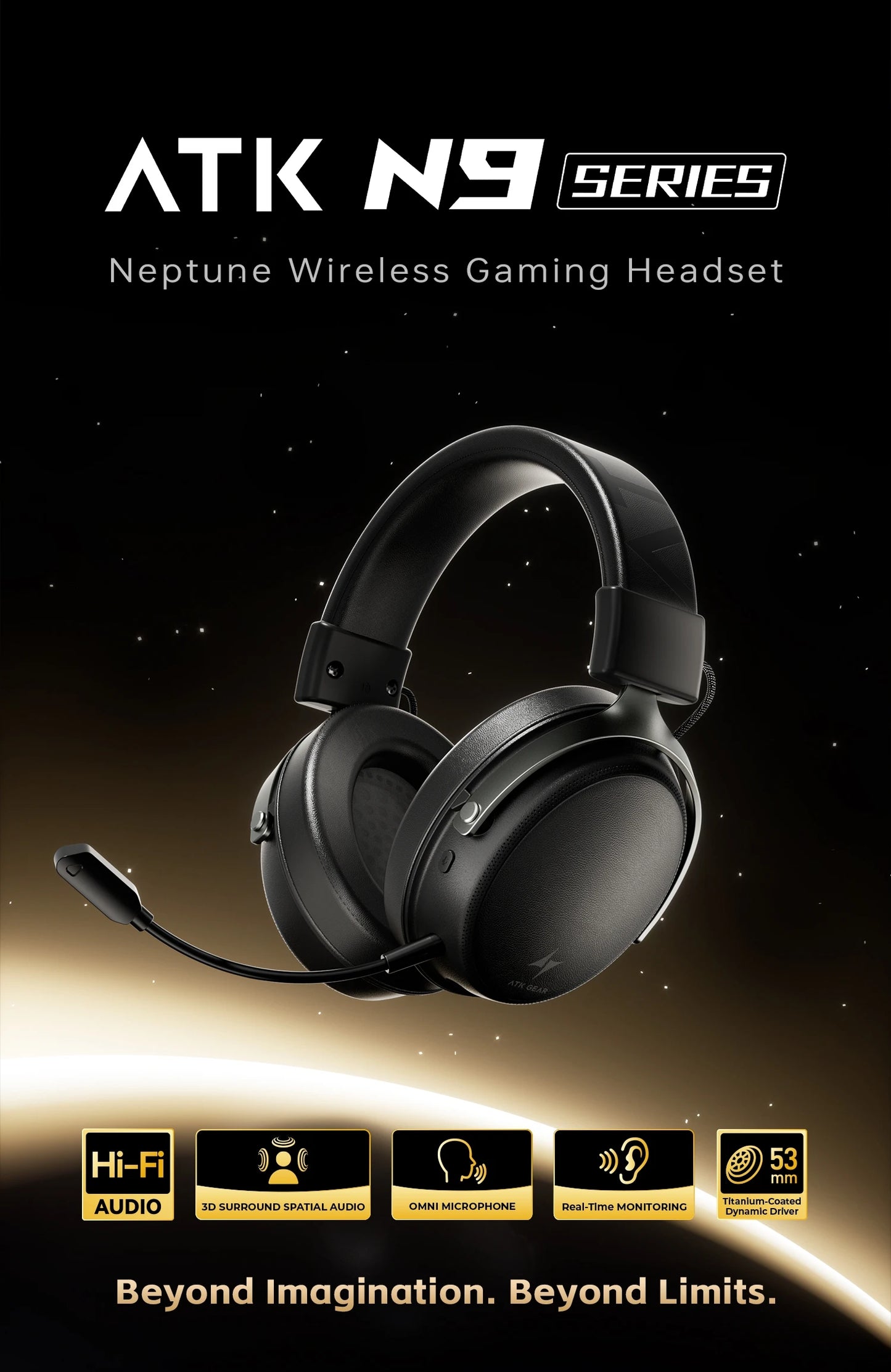 ATK N9 Pro Ultra Wireless Gaming Headset with Mic, 7.1 Surround Sound Low Latency Headphones, Noise Reduction Bluetooth Headset for E-Sports Gaming