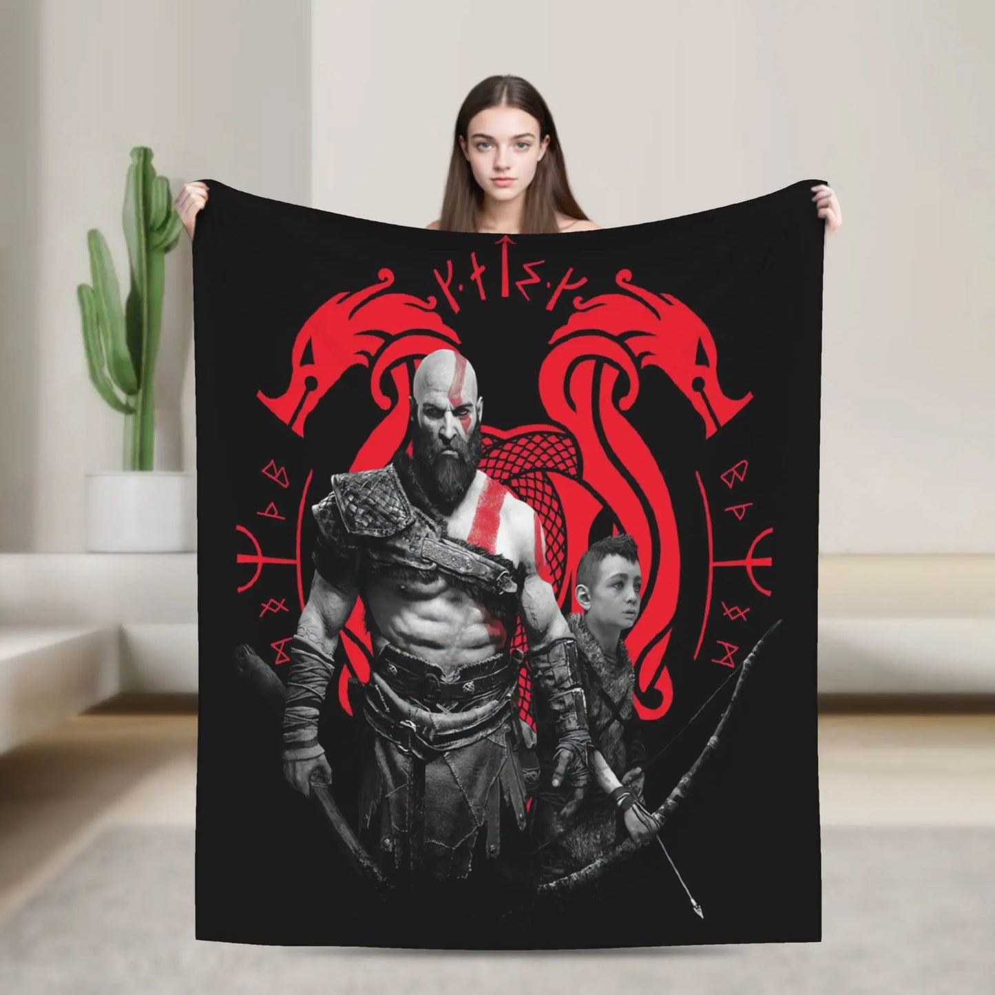 God of War Game Gamers Kratos Blanket  Decorative Flannel Bedding Throws For Couch Chair Sofa Bed Soft Bedspread Gift Idea
