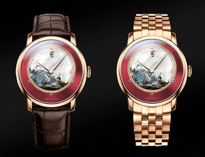 PONIGER Sapphire Crystal Glass Wrist Watch Painting Dial Man Leather Automatic Wristwatch MIYOTA 8219
