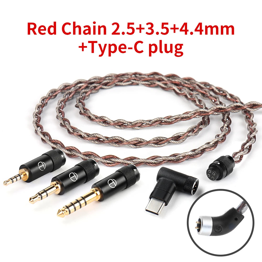 TRN RedChain Upgrade Cable Silver-Plated Copper OFC Copper Earphone Cable with Swappable 2.5mm 3.5mm 4.4mm Connectors for TRN IEM Headphones