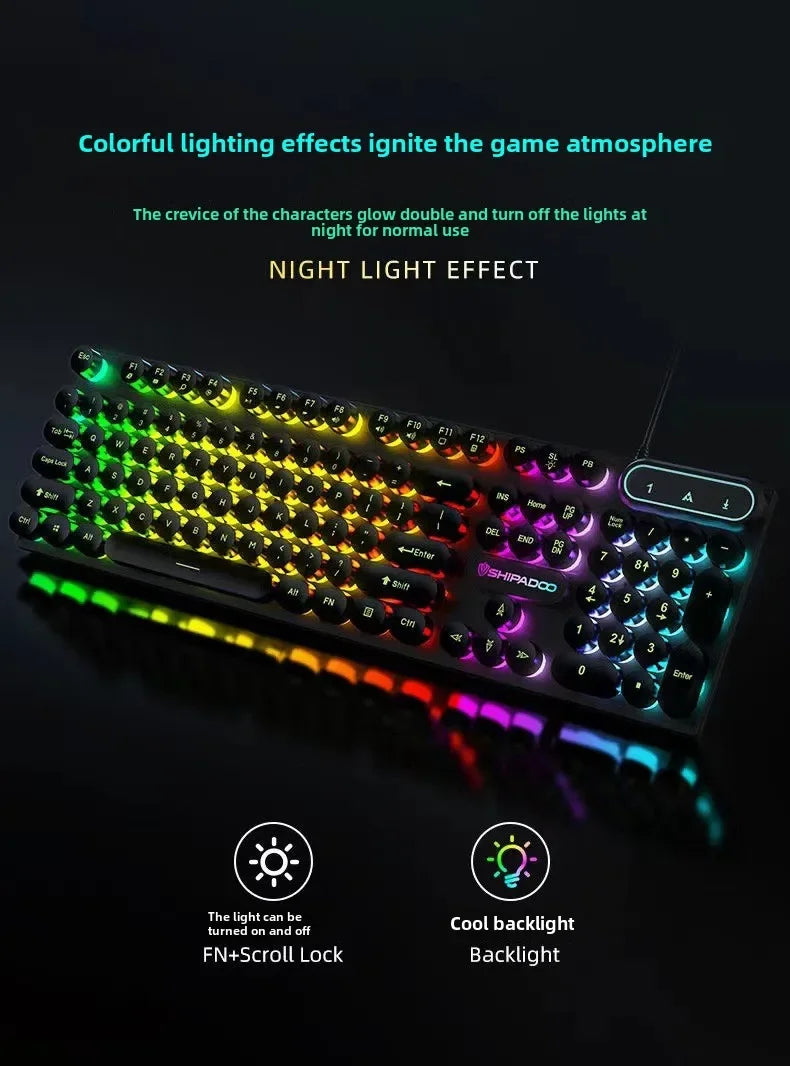 Mechanical Gaming Keyboard USB Wired 104-Key Gaming Keyboard for PC, Laptop & Desktop, Steampunk English Keyboard for Gaming, Office & Typing