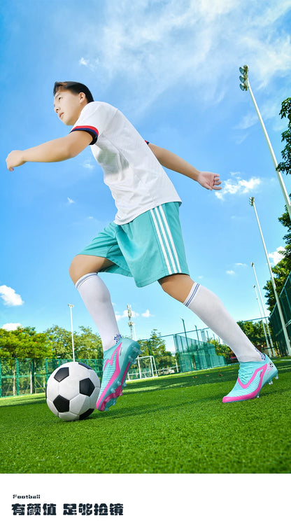 Męskie buty piłkarskie, sportowe buty do piłki nożnej, buty z kolcami do użytku na świeżym powietrzu, dla dorosłych, antypoślizgowe, dla chłopców, z długimi kolcami, treningowe, oddychające, meczowe, wygodne
