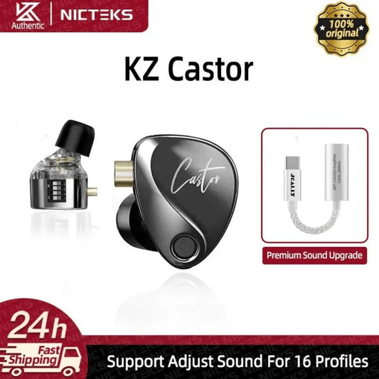 KZ Castor Wired Earbuds HiFi Bass Earphones with Dual Dynamic Drivers, Tunable Balanced Armature In-Ear Headphones, High Resolution Audio Earbuds