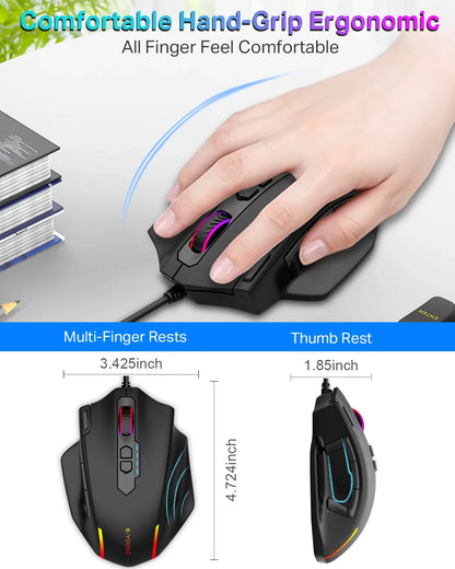 E-YOOSO X-41 Pro USB Wired Gaming Mouse, RGB Programmable Gaming Mouse with 12400 DPI, 11 Programmable Buttons, Ergonomic Optical Mouse for PC & Laptop