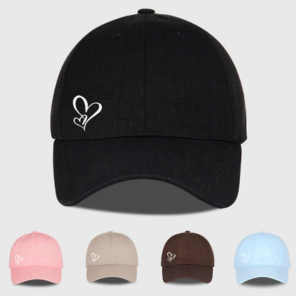 Gorra de béisbol minimalista con estampado de dos corazones, para mujer y hombre, suave y ajustable, estilo «dad hat», informal, con temática romántica, para el sol