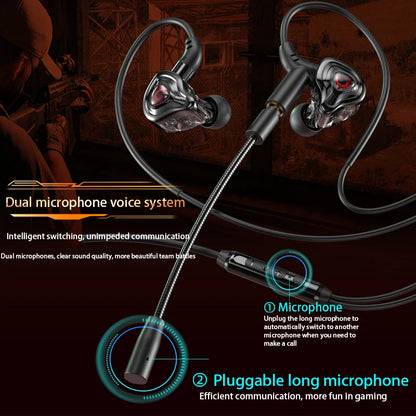 VAORLO 360° Surround Sound E-Sports Gaming Headset Wired Earphones with Dual Mic, HiFi Stereo Gaming Headphones, Type-C 3.5mm USB Low Latency PUBG Gaming Earbuds