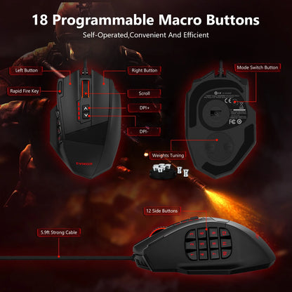 E-YOOSO X-39 Programmable Gaming Mouse RGB Wired Mouse with 17 Buttons, Adjustable DPI, Removable Weights, Ergonomic Gaming Mouse for PC