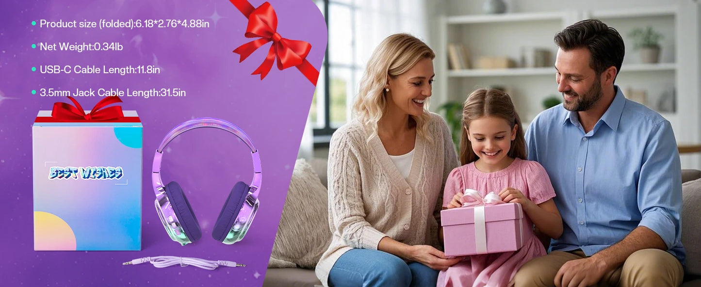 Gradient Kids Bluetooth Headphones Over Ear Girls Wireless Headphones With Mic Foldable Lightweight Headset Forfor School Travel