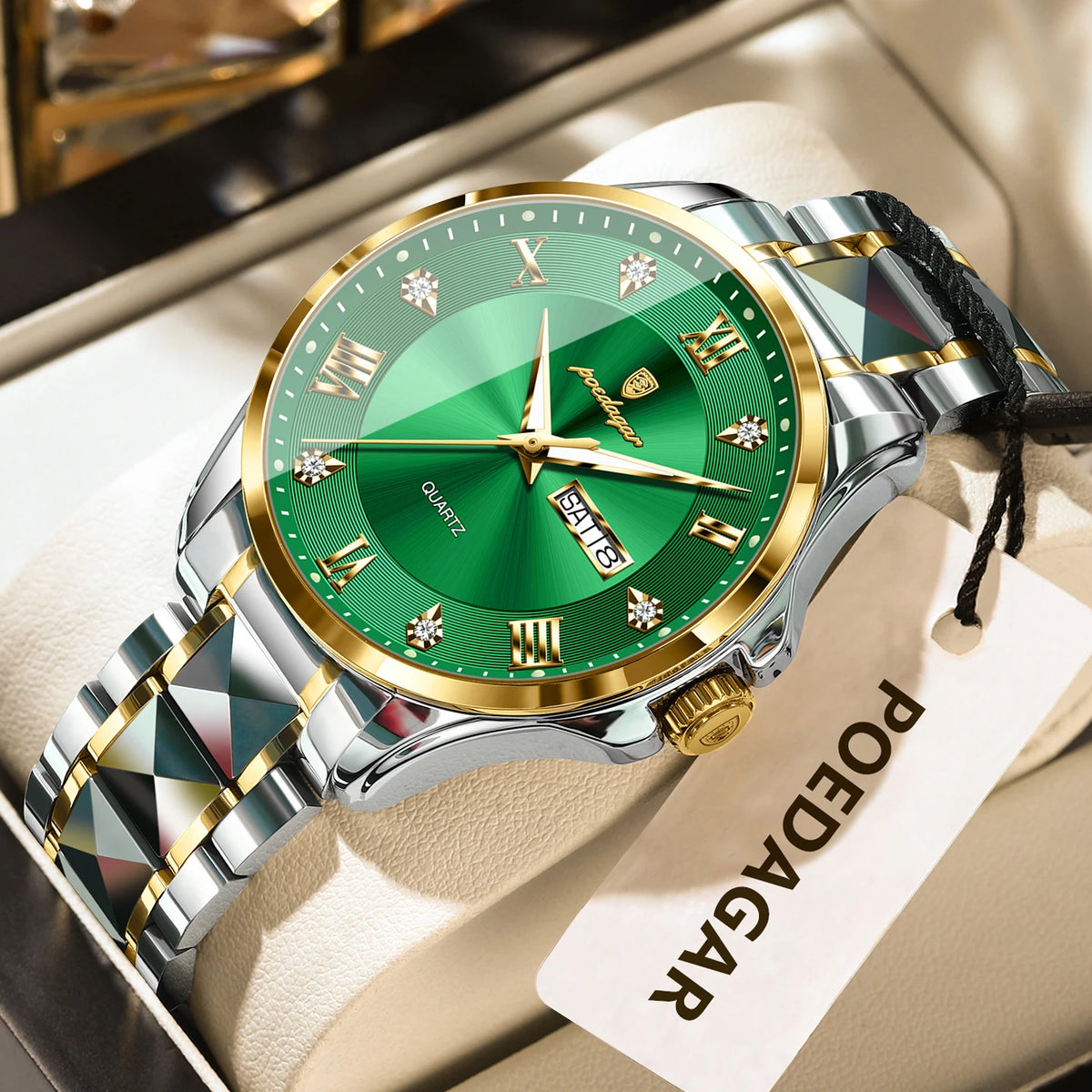 Relógio de homem POEDAGAR, modelo de luxo original, estanque, luminoso, com indicação da data e do dia, estilo elegante, caixa em aço inoxidável, movimento de quartzo, ideal para o trabalho.