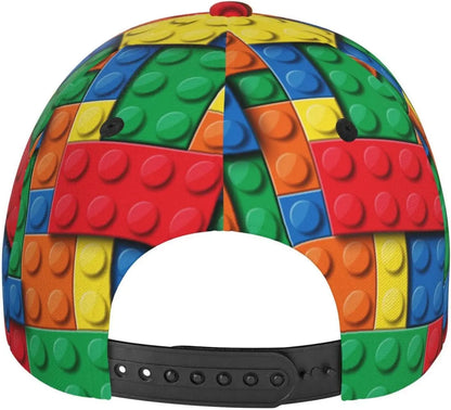 Casquette de baseball imprimée « Building Block » ludique pour femmes et hommes, casquette ajustable à fermeture à pression, casquette de baseball tendance à paillettes