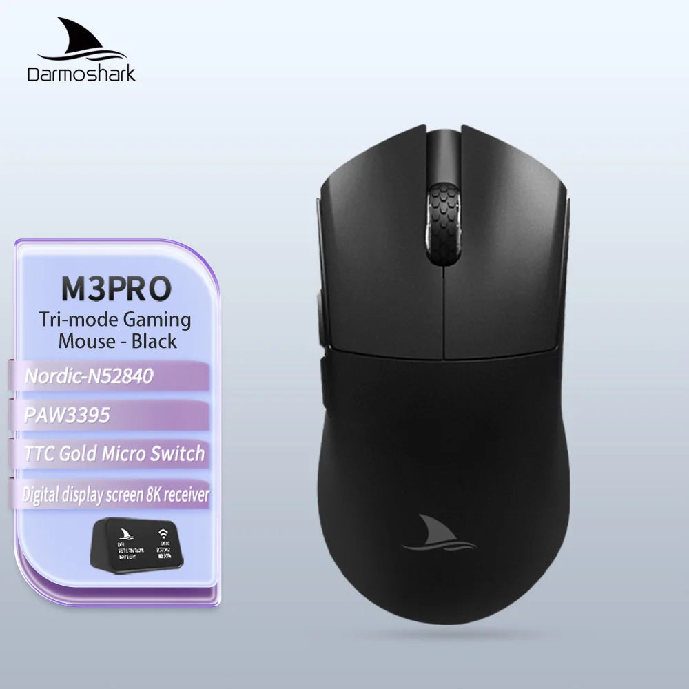 Darmoshark M3Pro Gaming Mouse 2.4G BT Wireless Tri-Mode PAW3395 Sensor N52840 26000DPI Big Hand Macro Driver Mouse For Gaming