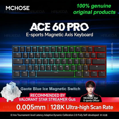 MCHOSE ACE 60 Pro ACE68 V2 Customized Magnetic Axis Gaming Mechanical Keyboard Wired Hot Swap 0.08ms 0.001mmRT 8KHz 256K SOCD/RS