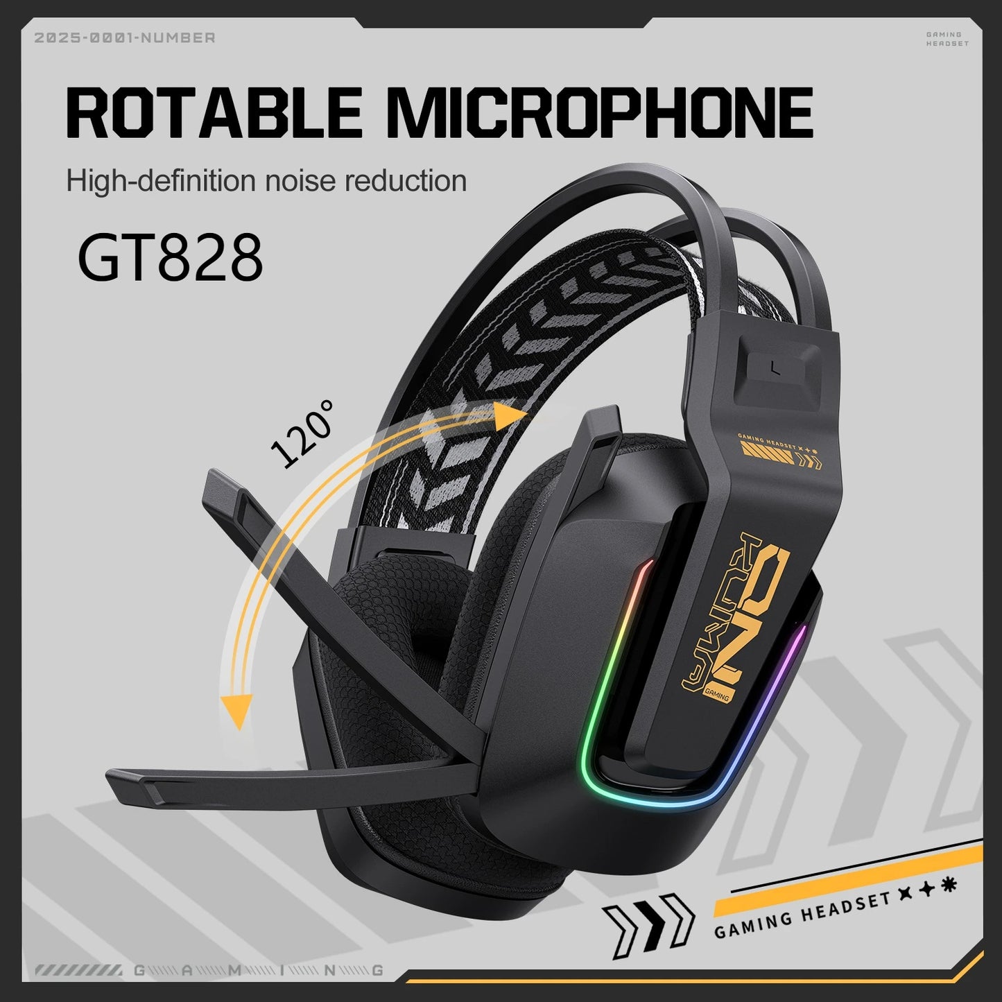 ONIKUMA GT828 Wireless Gaming Headset Bluetooth 5.3 RGB Headphones with Mic, Noise Cancelling, 4-Mode Connection for PC, PS5 & Laptop