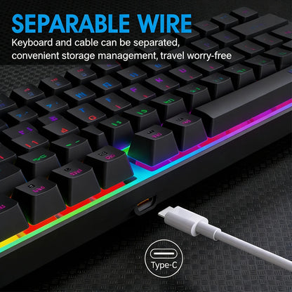 KEBIDUMEI RGB Mechanical Keyboard USB Wired Gaming Keyboard 104Keys Hot Swappable Ergonomic Keyboard Computer Accessories For PC