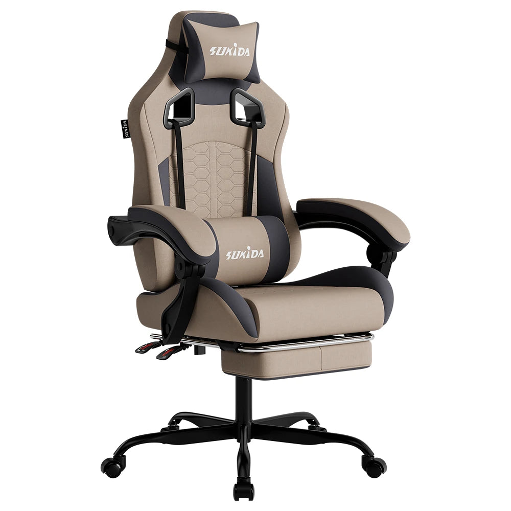 SUKIDA Ergonomischer Racing-Gaming-Stuhl, verstellbar und drehbar, mit Kopfstütze und Lendenwirbelstütze für Büro und Gaming