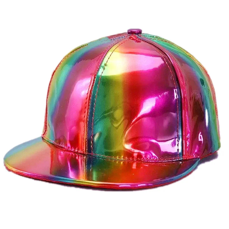 New Unisex PU Leather Laser Style Baseball Cap Street Hip Hop Hat Men Women Dazzling Colors Y2K Cap