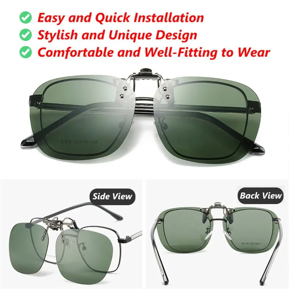 Metal Clip Clip-On Polarized Sunglasses Convenient Rimless Flip-up Sun Glasses for Prescription Glasses UV400 Polygonal Shades