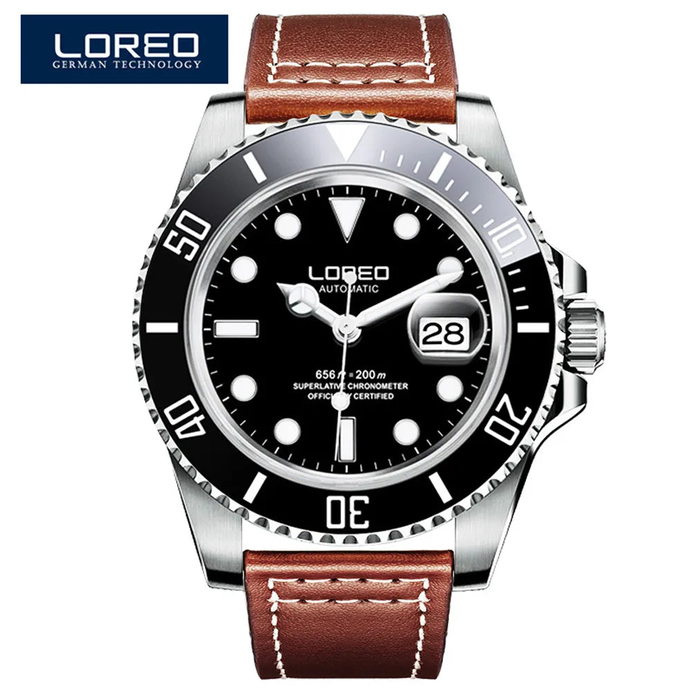 LOREO Original Men Business Watch 20ATM Waterproof Wristwatch Top Brand Casual Sport Seagull Automatic Mechanical Watch Men