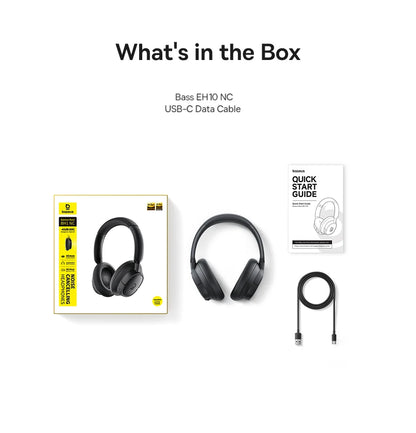 Baseus Bass EH10 NC Noise Cancelling Wireless Headphones Bluetooth 6.0 Over Ear Headset with 45dB ANC, 80H Battery, Hi-Res Audio & AI Calls