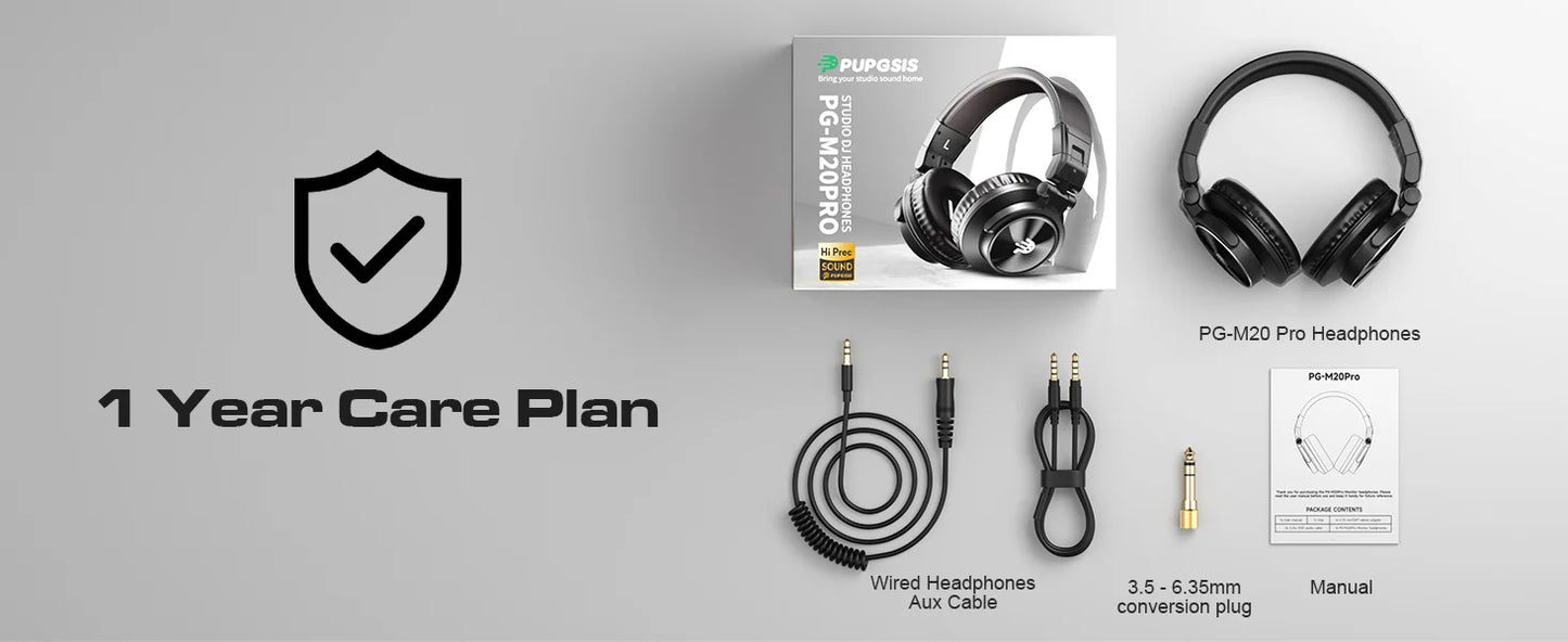 PUPGSIS Studio Headphones Professional DJ Wired Headphones 40kHz Hi-Res Stereo Recording Monitor Headset with 50mm Driver