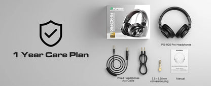 PUPGSIS Studio Headphones Professional DJ Wired Headphones 40kHz Hi-Res Stereo Recording Monitor Headset with 50mm Driver