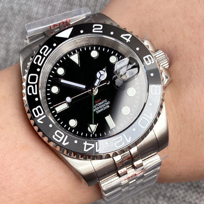 NH34A 200M Waterproof 40mm NH34 GMT Sapphire Luminous Automatic Movement Diving Watch Men Steel Bracelet Black Grey Insert