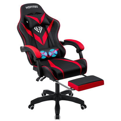 Ergonomic Gaming Chair with Massage, Footrest & Lumbar Support, Reclining Computer Gaming Chair with Adjustable Armrest and Headrest