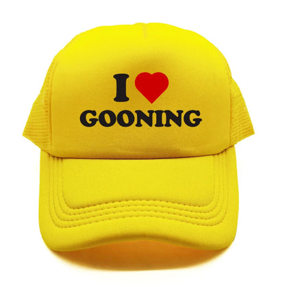 Sjove „I Love Gooning“-baseballkasketter – Cool sommerhat til mænd i netstof – Humoristisk truckerkasket – Unisex udendørs kasketter i netstof – MZ-080