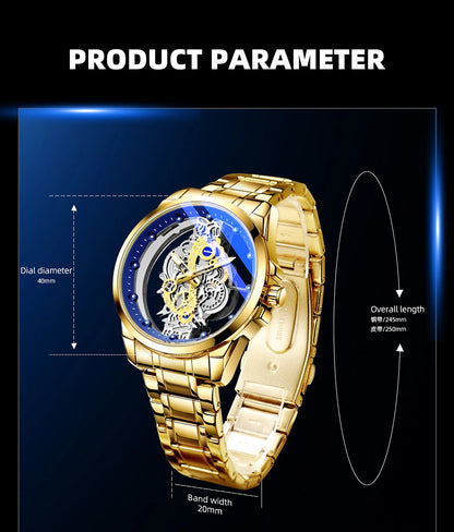 TPW Hot Trendy Fashion Wholesale Men Golden Black Blue Skeleton NOT Automatic Watch Quartz Wrist Watches Luxury 2024