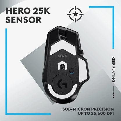 Logitech G502 X LIGHTSPEED Gaming Mouse Wireless, HERO 25K Sensor, LIGHTFORCE Hybrid Optical-Mechanical Switches, RGB Gaming Mouse for PC