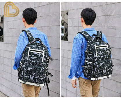 Mochila Red Jade F-Fortnited Battle Royale com carregamento USB, figuras anime e compartimento para material escolar para estudantes