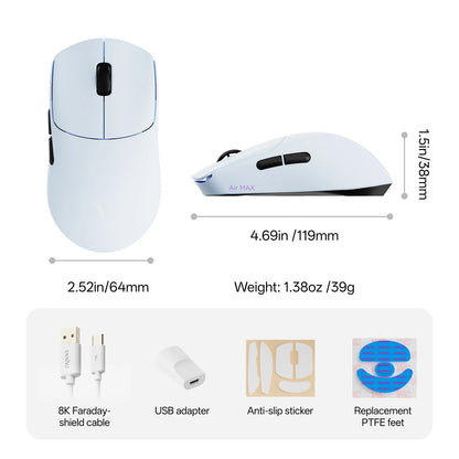 Rapoo VT0 Air MAX Wireless Gaming Mouse, 8K Wireless Polling Rate, 39g Ultra-Lightweight Esports Mouse, 30000 DPI Optical Gaming Mouse